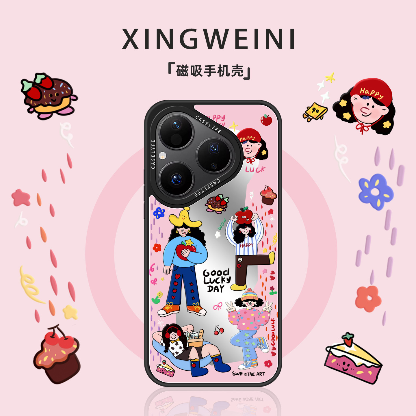 适用华为pura80手机壳镜面pura80Pro磁吸保护套Pura70Pro+新款p80卡通女孩P70pro防摔好看高级感pro+小众外壳