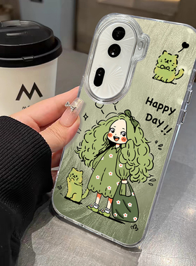 绿色女孩适用opporeno12pro手机壳realme新款reno11保护套GT5高级findx7防摔r17男a95女x7pro真我findx6外a96