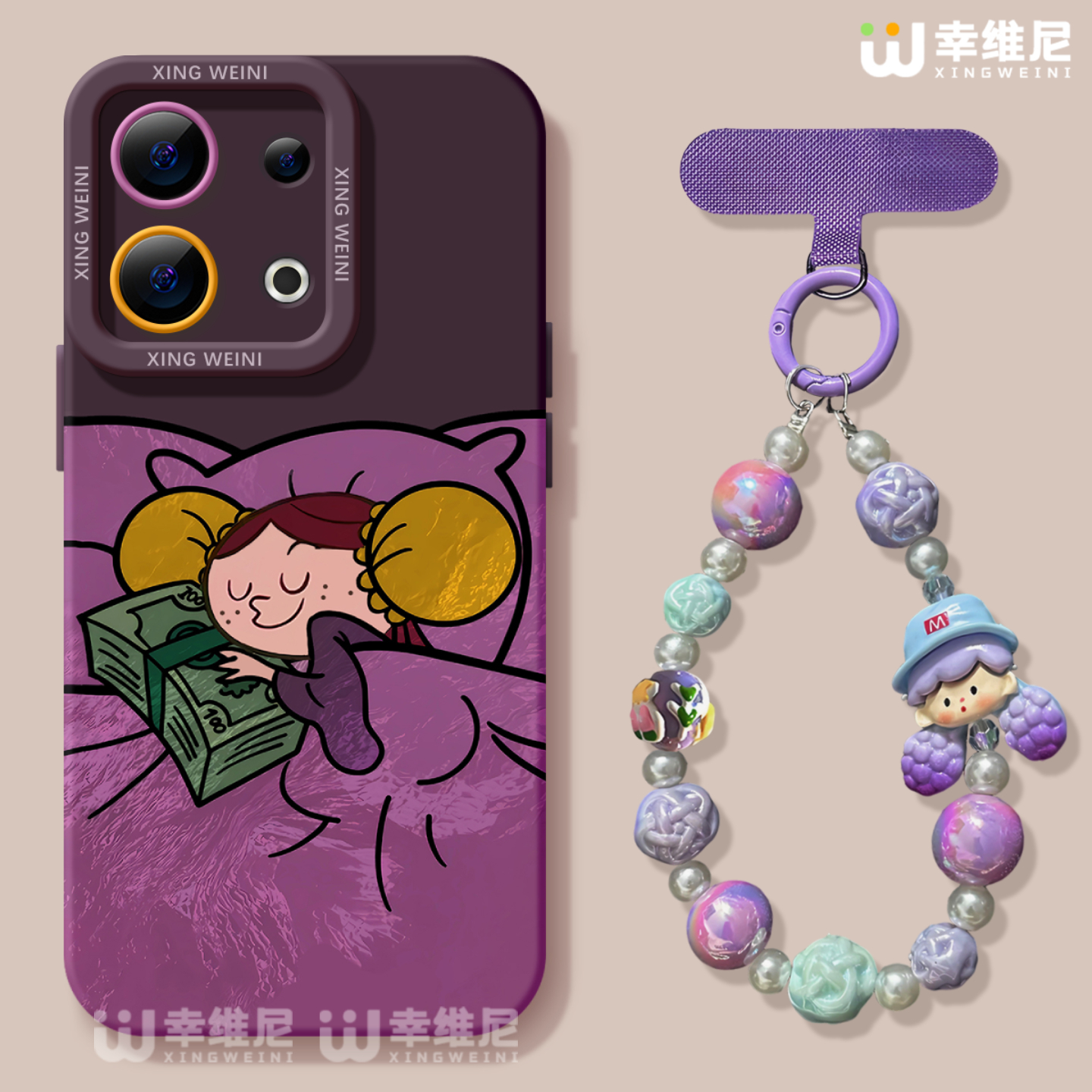 适用opporeno15手机壳挂绳reno13pro保护套12全包11pro硅胶9/8/6防摔reno7se卡通oppo软壳5pro紫色女孩reno14