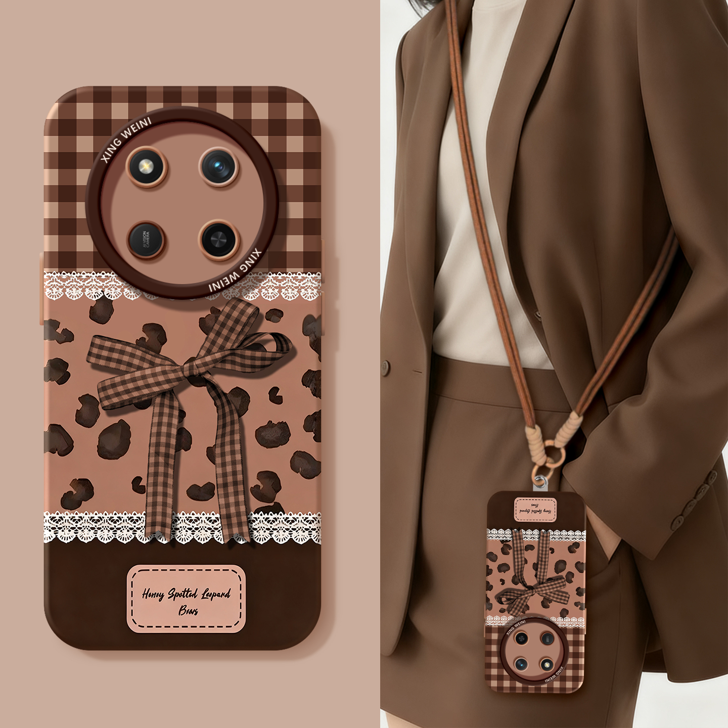 适用荣耀x70手机壳女x60i保护套v40硅胶x40gt全包防摔50华为X50GT新款x70i高级外壳v30豹纹蝴蝶结x50i软壳x30