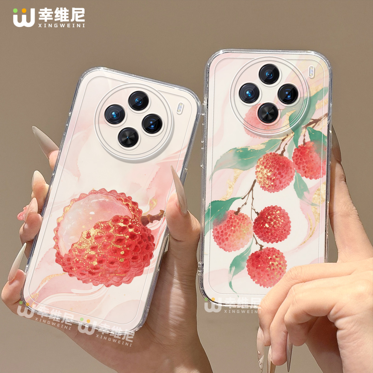 适用vivox300手机壳女款x200s保护套x100pro硅胶s30全包s18防摔s19新款promini荔枝插画s20软s50外x80透明x90