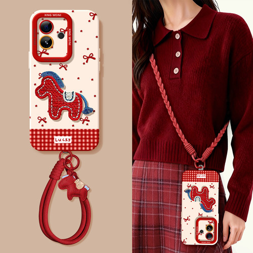 适用真我gt8pro手机壳马年gt7刺绣红马新年realme硅胶gt5全包gt2pro防摔gt大师探索版v70s保护套neo7软gtneo6