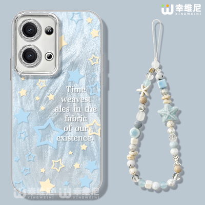 适用opporeno14手机壳pro女款reno13pro保护套12镜头膜11全包56防摔reno7se高级reno8硬壳9pro蓝色星星reno15