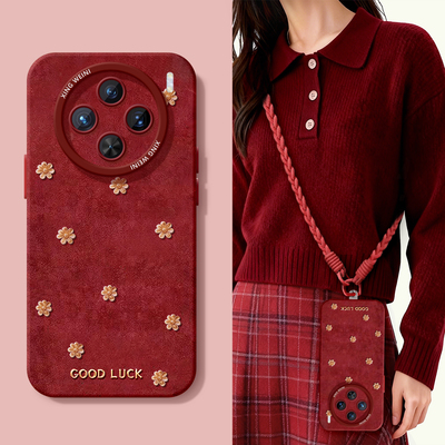 适用vivox300pro手机壳女款x100s保护套x80硅胶x70全包红色x90pro+新年x200promini金花马年pro+软x60外x200s