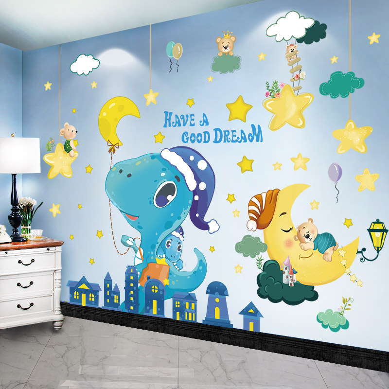 3d立体卡通恐龙儿童房间背景墙幼儿园墙面装饰布置贴画墙贴纸自粘图片