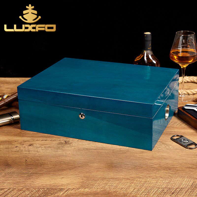 LUXFO朗佑雪松木实木雪茄盒保湿盒200支大容量带锁烤漆烟盒雪茄箱