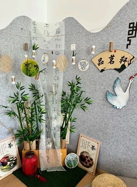 新中式书法国风古风环创装饰材料幼儿园纱幔古风文化墙民宿吊挂饰