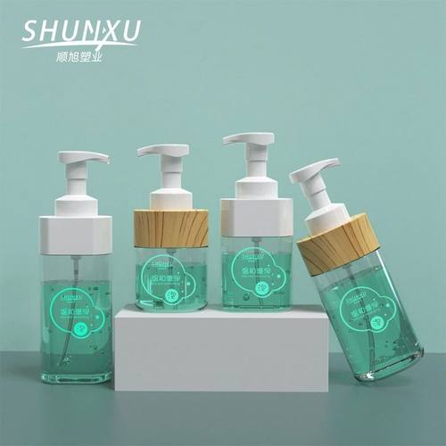 现货300ml500ml透明按压泡沫瓶木纹盖沐浴露瓶子分装洗面奶慕斯瓶