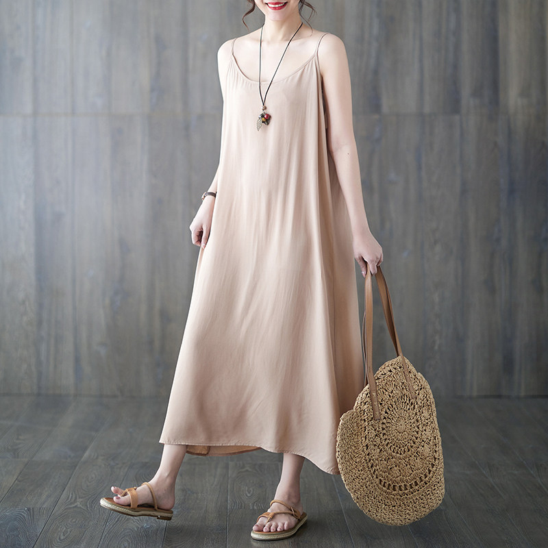 吊带睡裙女士夏季薄款大码宽松休闲睡衣裙可外穿家居服棉绸连衣裙