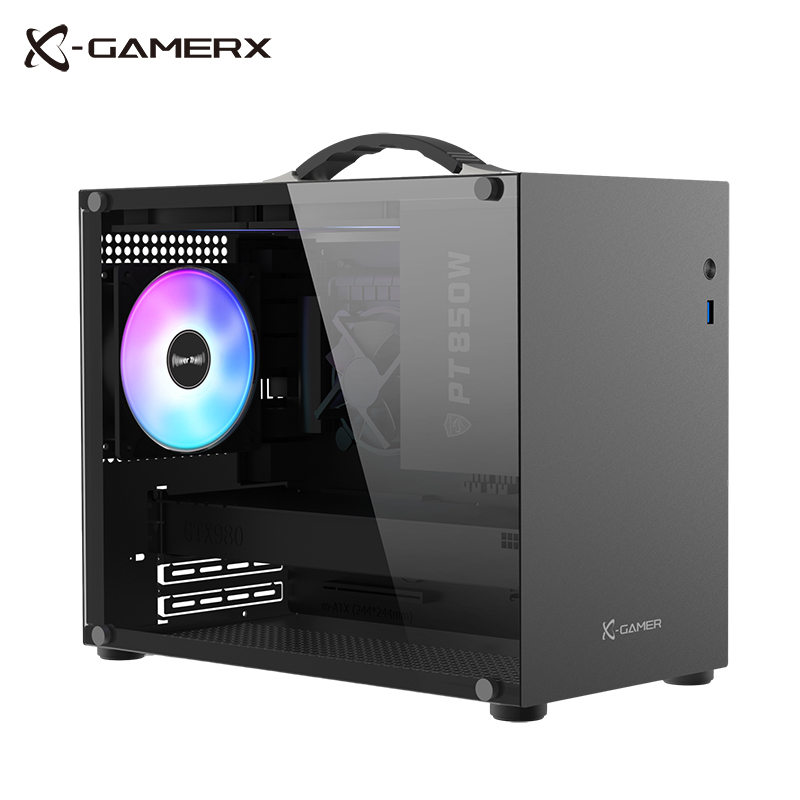 未知玩家X100手提便携MATX紧凑台式机ITX迷你侧透游戏电脑小机箱