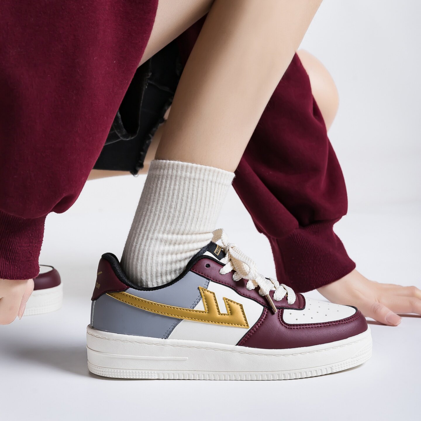 Warrior/回力时尚拼色休闲板鞋女