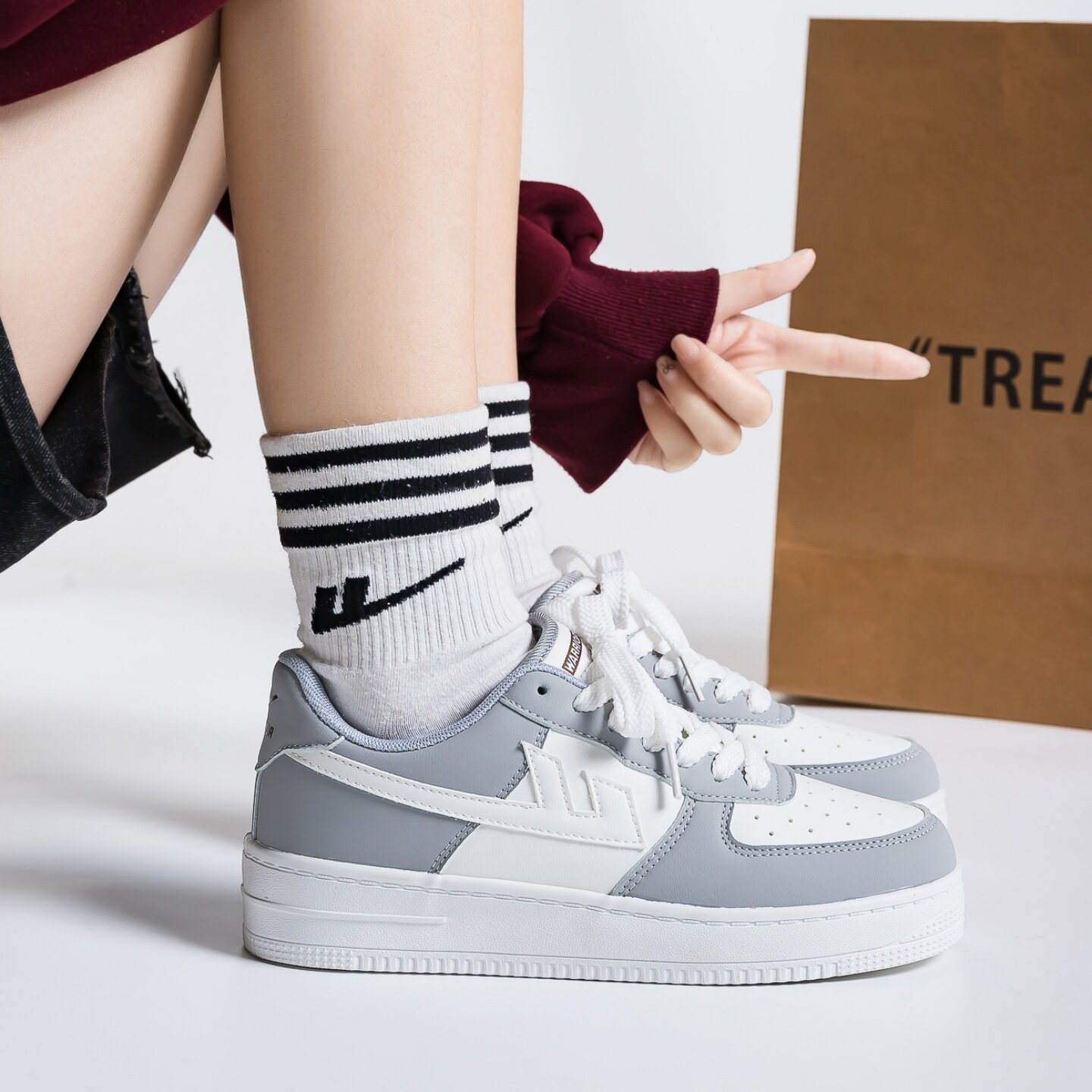 Warrior/回力极简小白鞋厚底板鞋