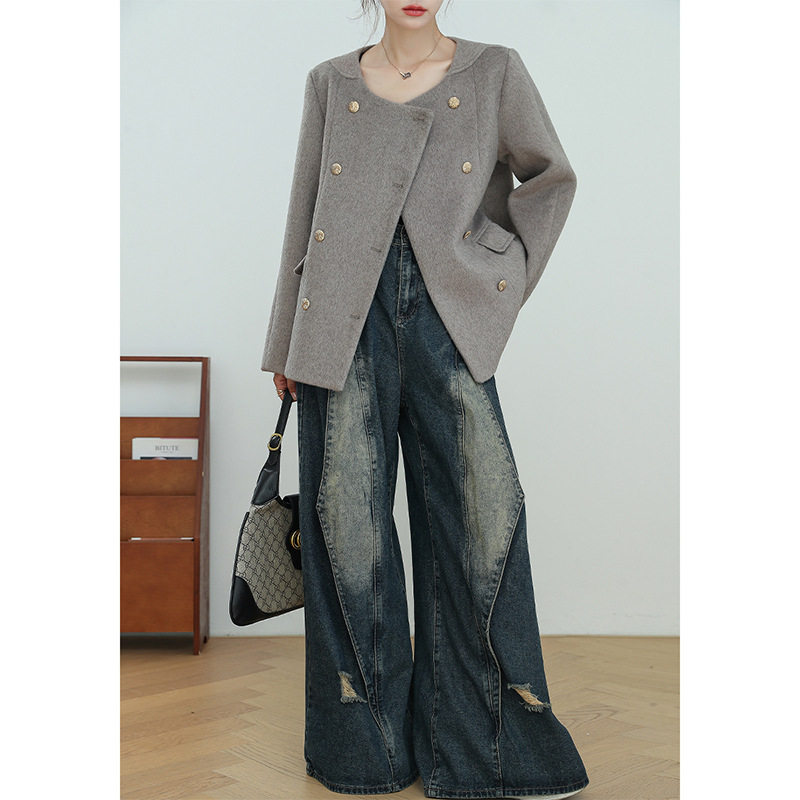 2025秋冬新款大码女装韩版简约风双排扣胖mm小香风毛呢外套AA072,女装/女士精品,大码呢大衣,淘宝优惠券,粉丝福利购,淘宝优惠卷