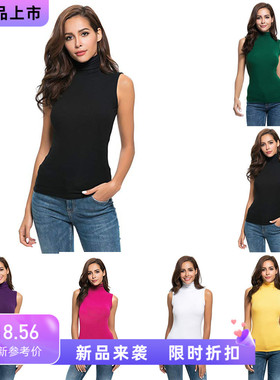 Womens Tank Top Turtleneck Neck Sleeveless Shirt Black Women