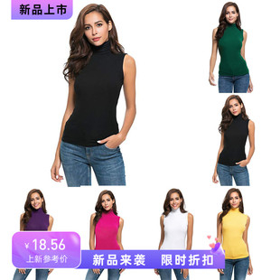 Womens Tank Top Turtleneck Neck Sleeveless Shirt Black Women