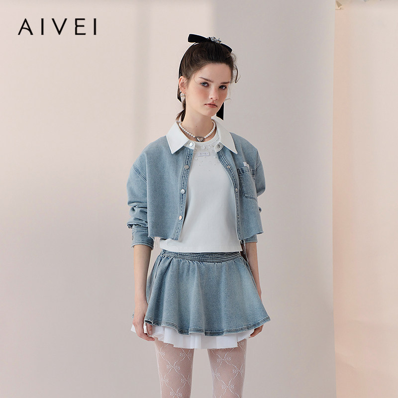 AIVEI欣贺艾薇2026春季新牛仔外套高街小个子毛边短外套XSV1W01C