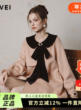 AIVEI欣贺艾薇 绯色序曲 2024冬减龄甜妹娃娃领毛呢大衣R763203A