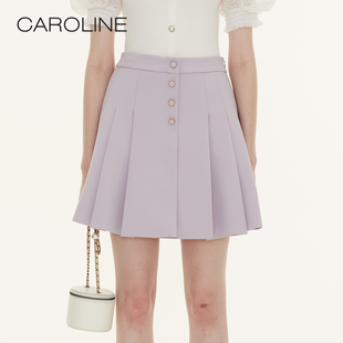 Caroline 商场同款 2023夏季新款高腰甜美百褶纽扣半身裙P621203C