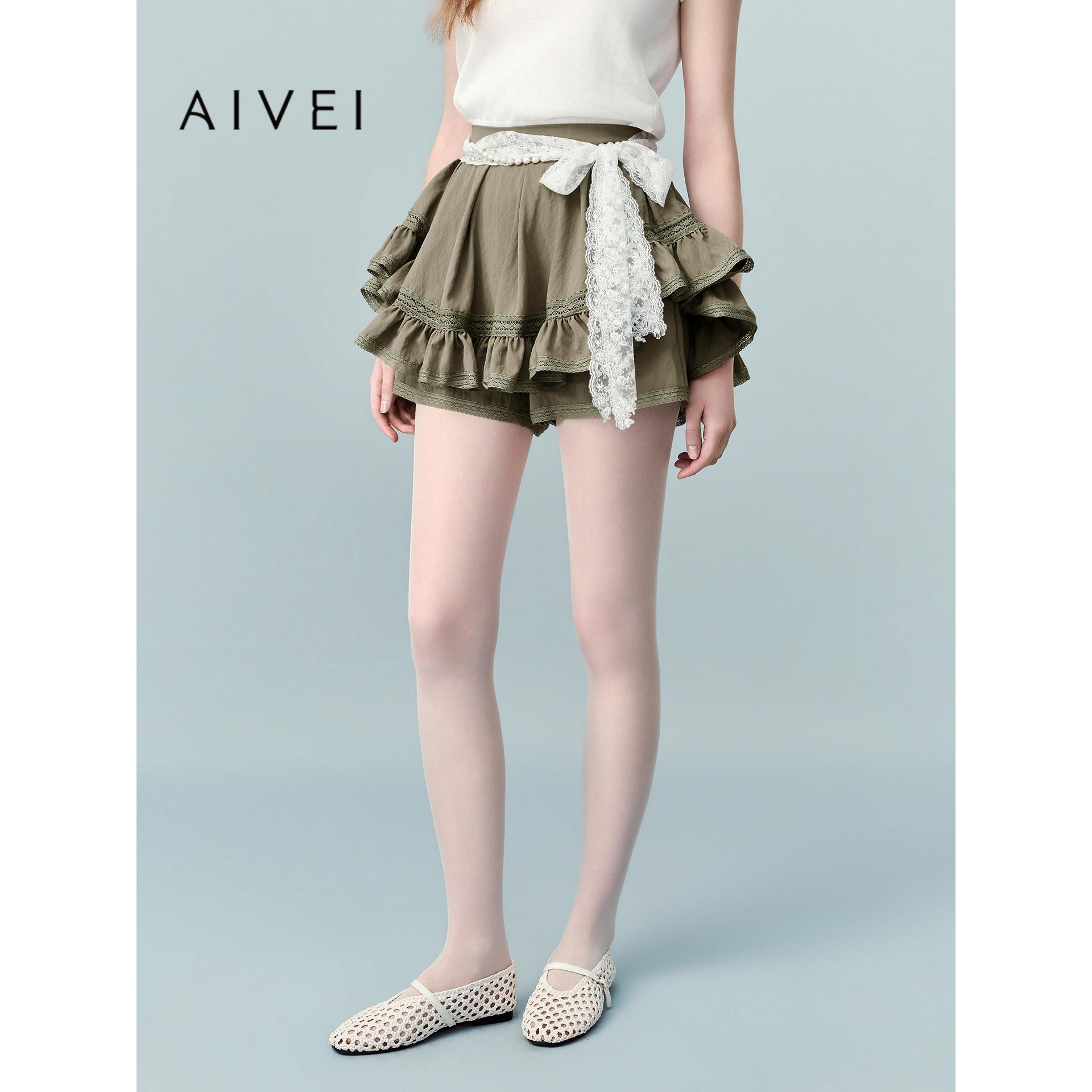 AIVEI欣贺艾薇2026夏季新日系洛丽塔裙裤蕾丝荷叶边短裤XSV3Q18B