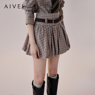 AIVEI欣贺艾薇2026春季 新学院格纹花苞裙复古小个子短裙XSV1Q02A