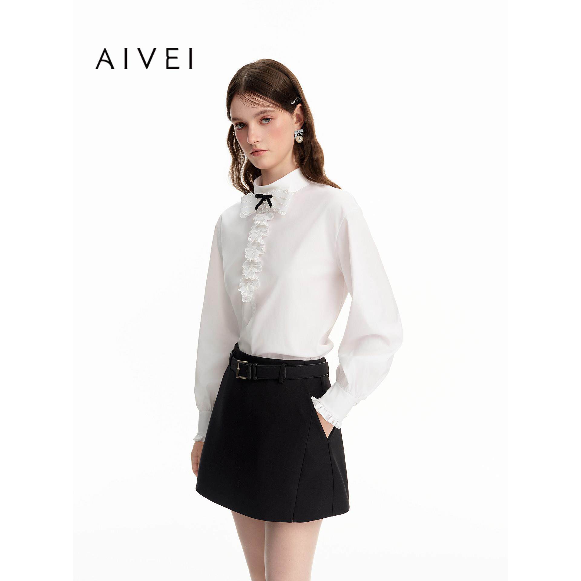 AIVEI欣贺艾薇2026冬季新优雅宫廷风立体花边长袖白衬衫XSV7C01B