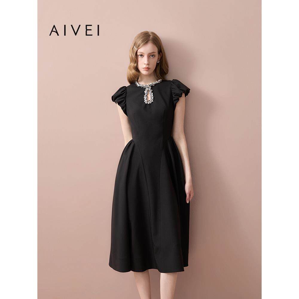 AIVEI欣贺艾薇2025夏季法式优雅名媛赫本茶歇中长连衣裙XRV3L07A