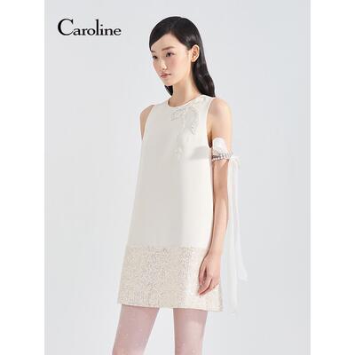 Caroline卡洛琳2026夏季新款亮片蝴蝶结裙摆无袖连衣裙ESC2L04S