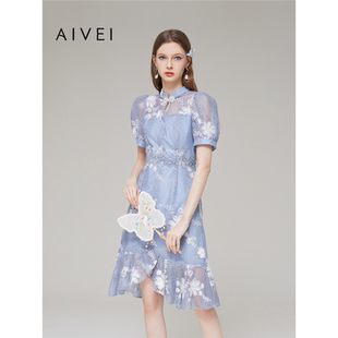 AIVEI欣贺艾薇 新中式 夏新国风绣花网纱连衣裙Q0360022