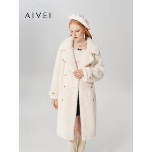 AIVEI欣贺艾薇冬季新慵懒贵气英伦过膝环保皮草大衣Q066S103