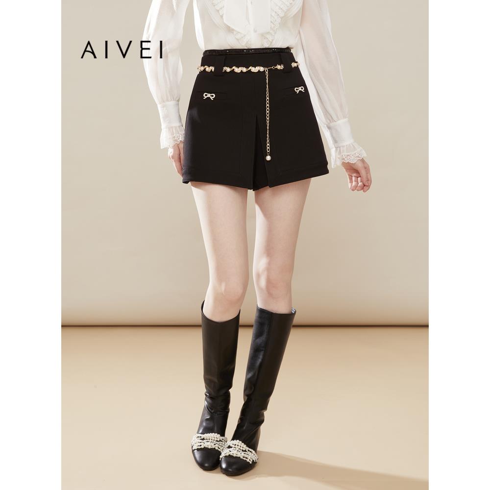 AIVEI欣贺艾薇冬季新名媛气质高腰阔腿小香风短裤Q0660166