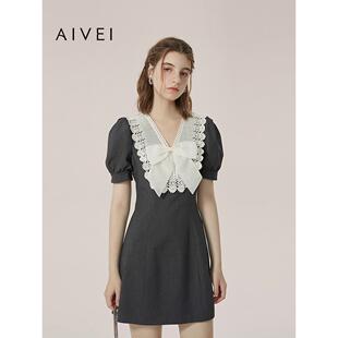 AIVEI欣贺艾薇 明星同款 春夏格雷千金小灰裙收腰连衣裙Q712301B