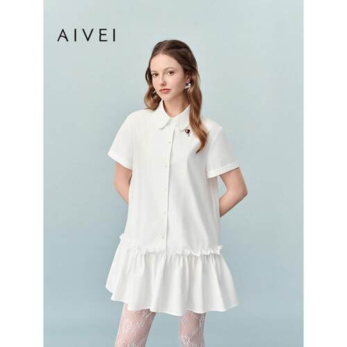 AIVEI欣贺艾薇2026夏季新减龄甜美少女娃娃版衬衫连衣裙XSV3L15C