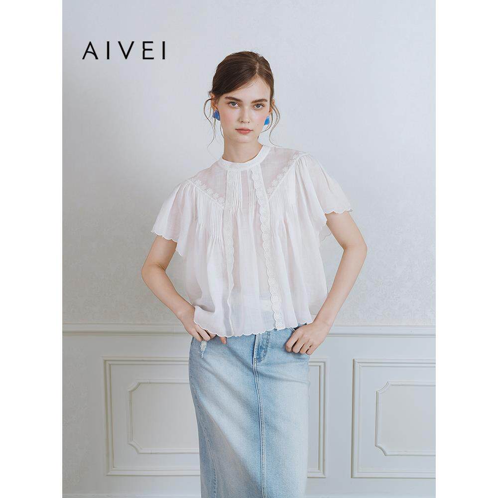 AIVEI欣贺艾薇2025夏季新文艺森女南法假日花朵刺绣上衣S724602A