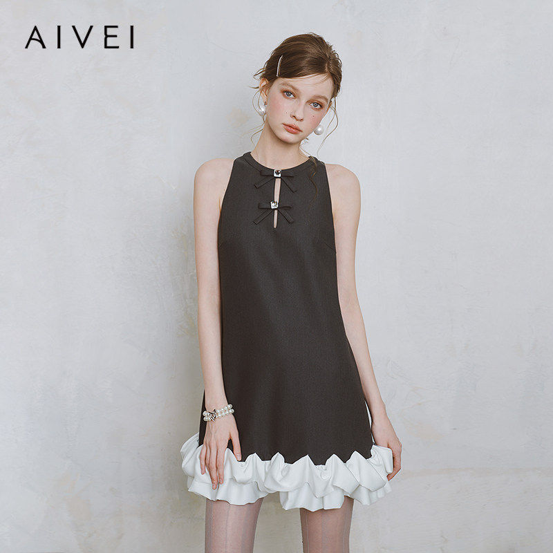 【格雷千金】AIVEI欣贺艾薇2025春夏小礼服A字挂脖连衣裙小灰裙