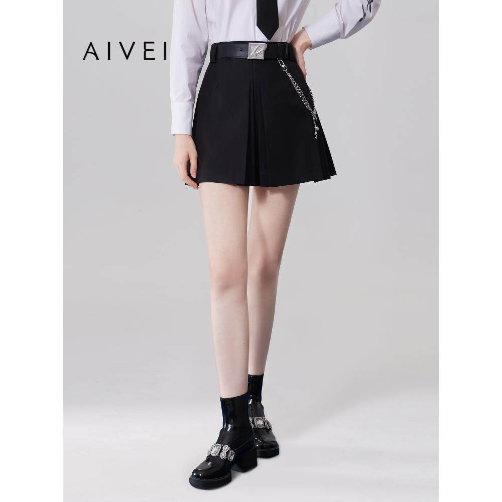 AIVEI欣贺艾薇秋季新甜酷A字拼片高腰黑色百褶短裙Q0560106,女装/女士精品,半身裙,淘宝优惠券,粉丝福利购,淘宝优惠卷