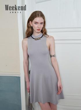 卓雅周末25夏新格雷系半高领X收腰显瘦无袖针织连衣裙女R220906B