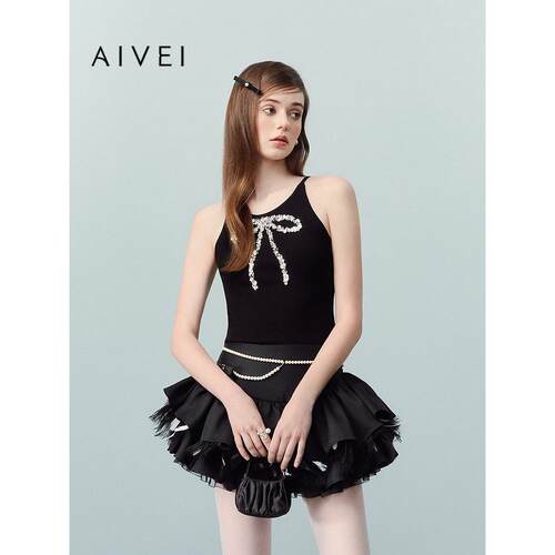 AIVEI欣贺艾薇2026夏季新针织吊带亮片蝴蝶结修身背心XSV3M10B