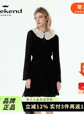 商场同款|卓雅周末2024春新款娃娃领镂空针织收腰连衣裙Q200708C