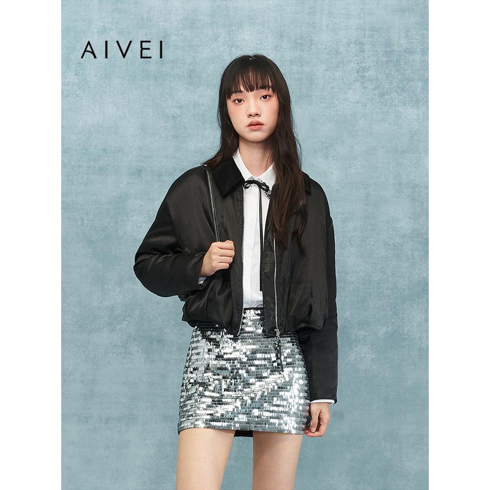 AIVEI欣贺艾薇2025冬季新小个子巴恩风飞行员夹克羽绒服XRV7G10B