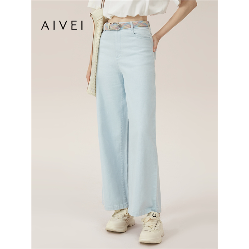 AIVEI欣贺艾薇 商场同款 夏季新浅色直筒阔腿牛仔长裤Q720602C