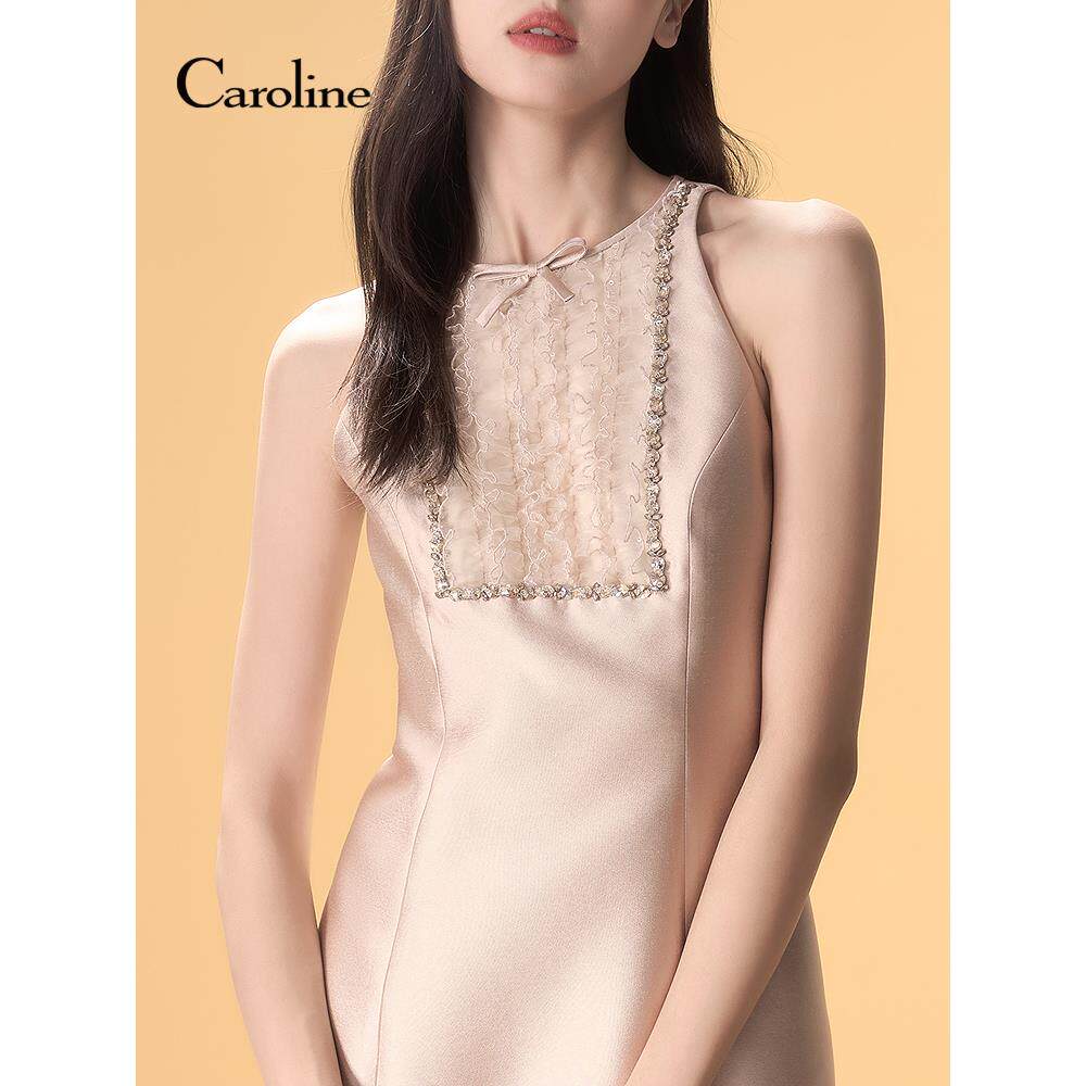 Caroline卡洛琳25夏新款时尚圆领收腰连衣裙ECRFBJ01 - 实物图