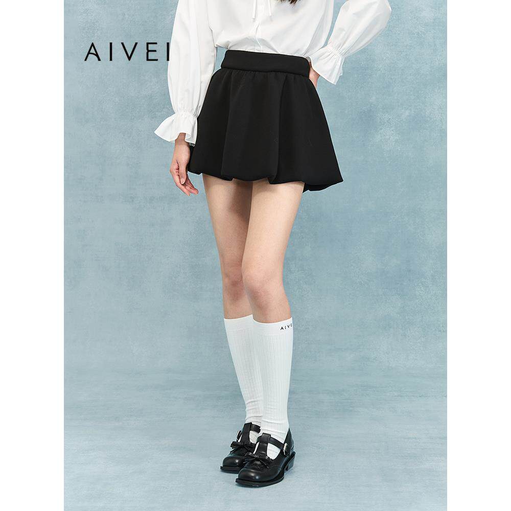 AIVEI欣贺艾薇2025冬季新小清新松弛感高腰卫衣花苞短裙XRV7Q06A