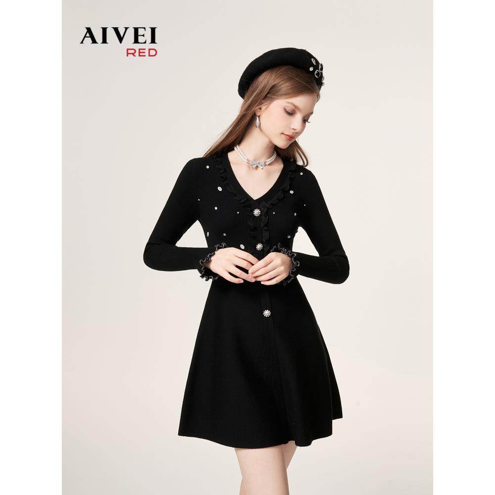 AIVEI欣贺艾薇冬季新淑女气质坠感V领针织连衣裙Q0660108,女装/女士精品,连衣裙,淘宝优惠券,粉丝福利购,淘宝优惠卷
