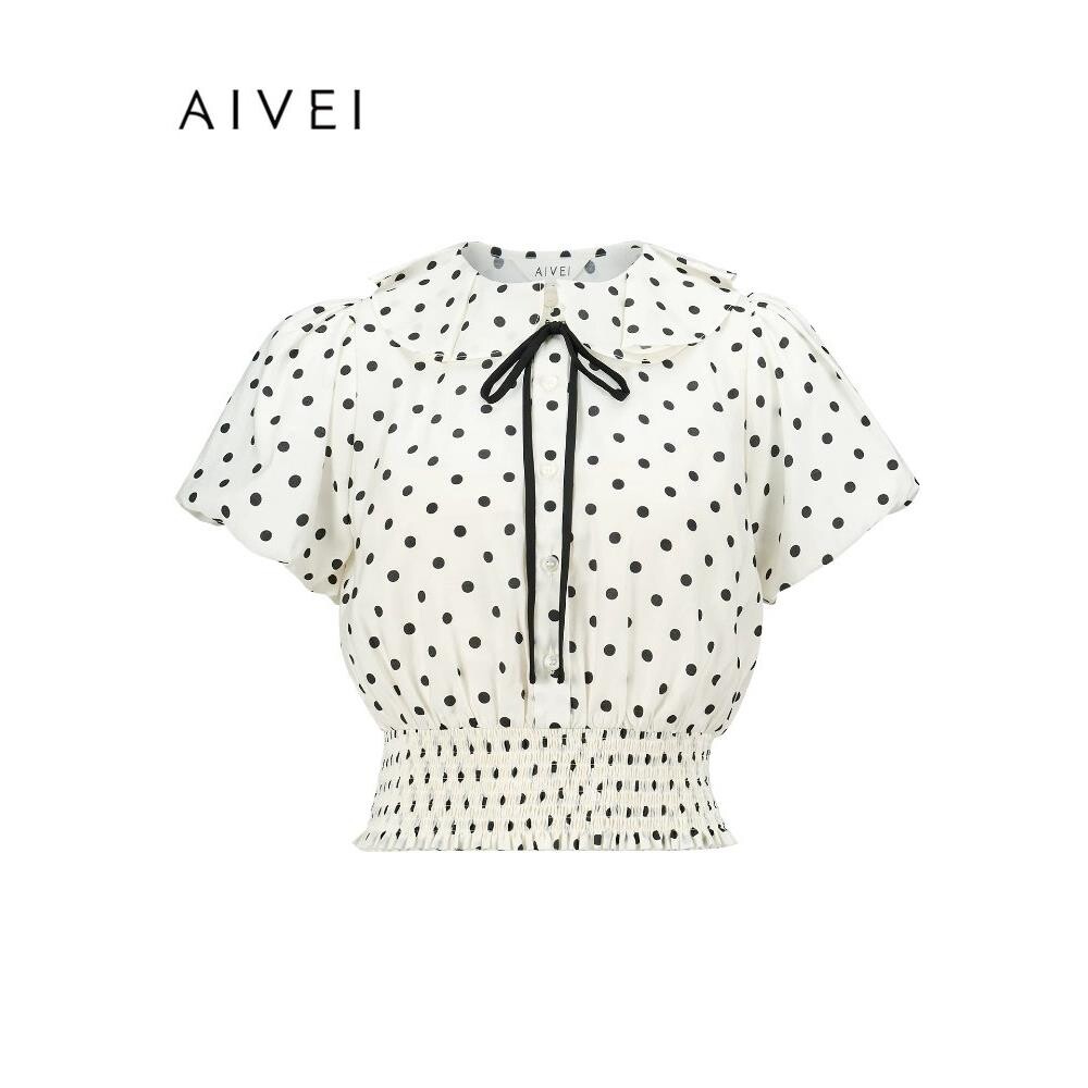 AIVEI欣贺艾薇2026夏季新甜美小个子收腰波点雪纺衬衫XSV3S43B