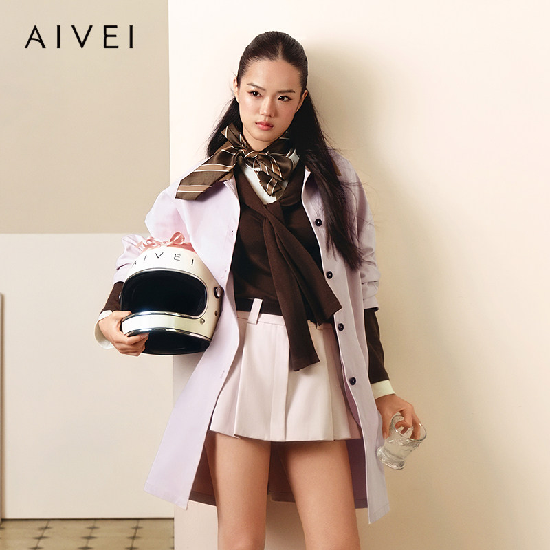 【Jaden同款】AIVEI欣贺艾薇2026春季韩系休闲通勤粉色风衣外套