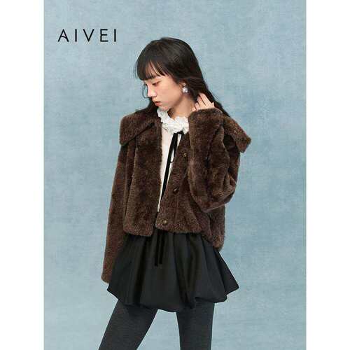 AIVEI欣贺艾薇2025冬季减龄气质小个子短款皮毛一体外套XRV7P05B