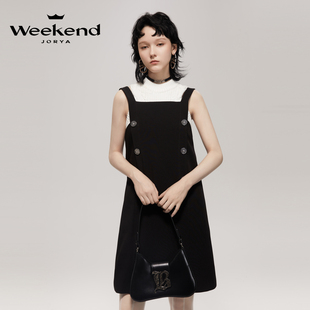 商场同款 双排扣背带直筒连衣裙P243102D 卓雅周末2023秋新款