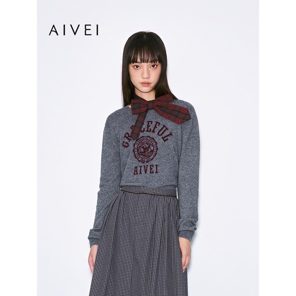 AIVEI欣贺艾薇2025冬季新美式复古休闲学院字母图案毛衣XRV7M09A