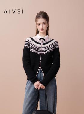 AIVEI欣贺艾薇2025秋季新费尔岛提花单排扣长袖针织开衫XRV4M05A