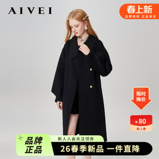 AIVEI欣贺艾薇冬季新简约气质黑色长款双面呢大衣Q0660258